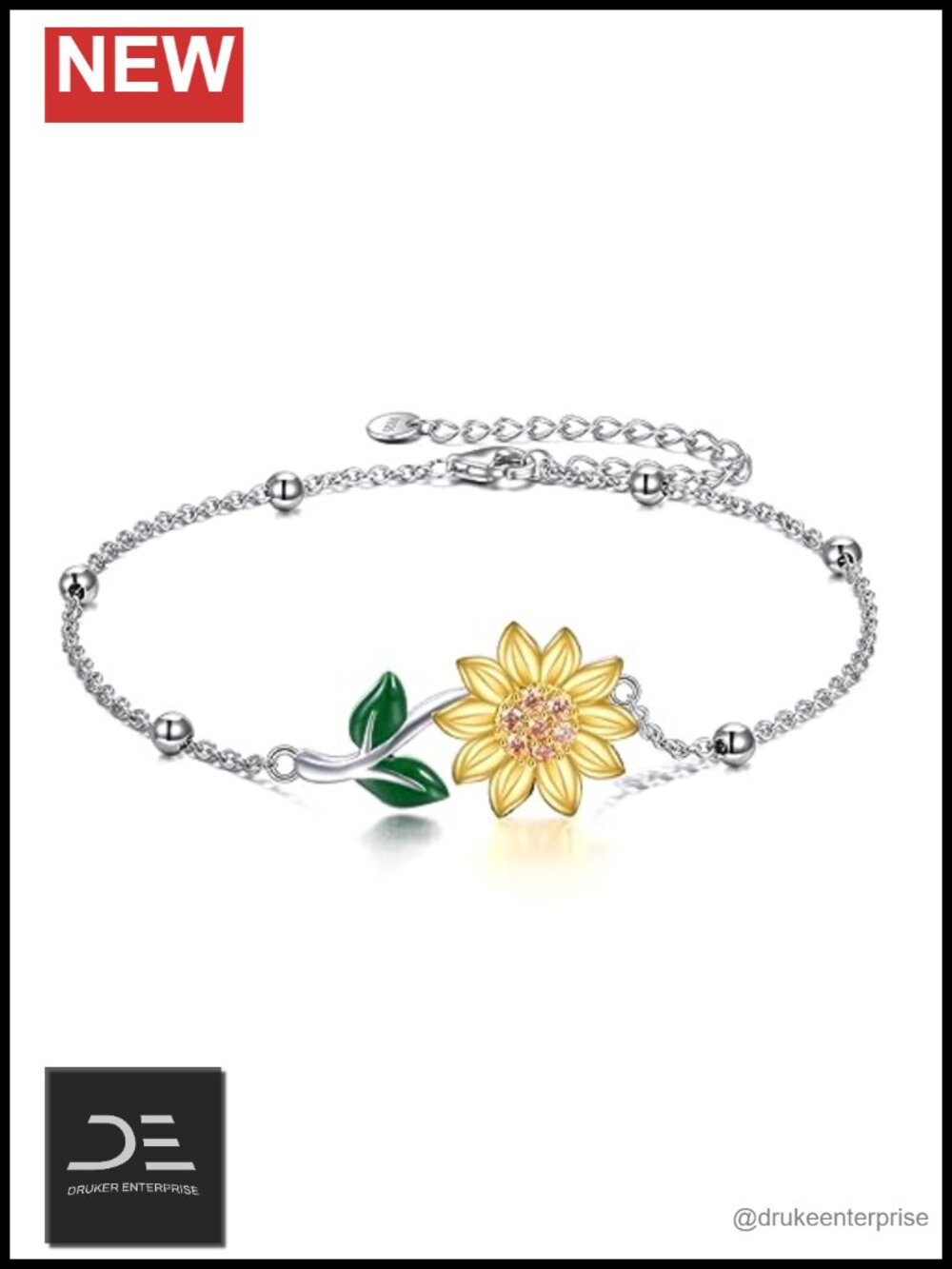 Sterling Silver Adjustable Cable Chain Bracelet with CZ Charms Gift for Women
